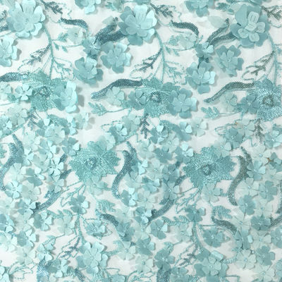 品質  Beautiful viable elegant blue flower pattern mesh 3d laser lace embroidery fabric for women dress 工場