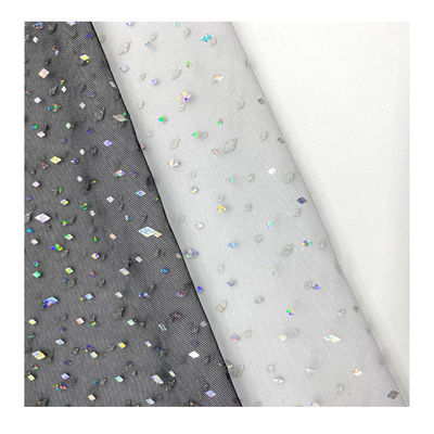 品質  Breathable Sequin Fabric White Bridal Mesh Sequin Tulle Sparkle Net Fabric For Dress 100% Nylon 工場
